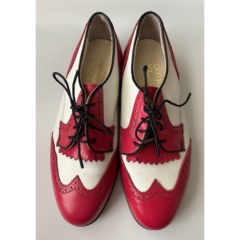 1960’s FOOTJOY CLASSICS Women's Red/ White Leather Kiltie Golf Shoes Size 7 D